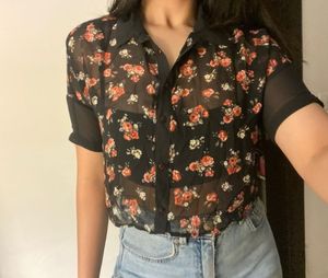 Bershka Floral Mesh Top