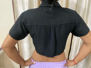 🖤 Glitchez Casual Bow Tie Crop Shirt – Black