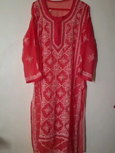 Lilac Embroidered Kurti, Both Side Added
