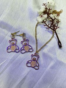 Cute Teddy Bear Necklace and Earring