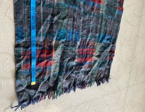 Grey Multicolour Check Winter Scarf with Fringes