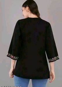 Elegant Embroidered Black Tunic Top