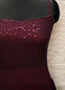 Flarry Maroon Spaghetti Gown With Embroidery