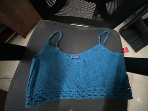 Blue Crochet Bralette Top