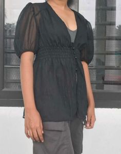 Sheer Black V-Neck Top