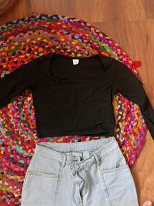 XS Black Square Neck Crop Top