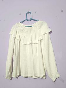 White Ruffle Long Sleeve Top