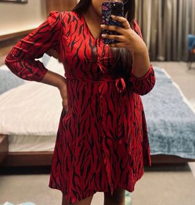 Red Animal Print Wrap Dress