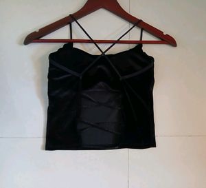 Solid Round Neck Backless Slim Fit Crop Top