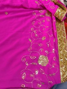 Pink Sequin Embellished Saree