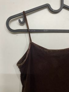 Women Basic Brown Net Top