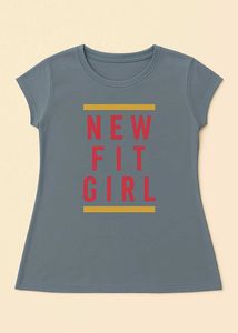 "NEW FIT GIRL" Round Neck Graphic Tee – Slate Blue