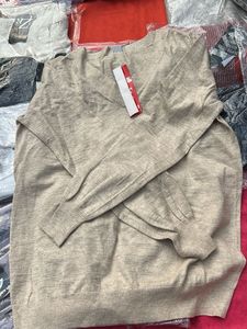 Beige V-Neck Knit Sweater