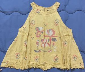 Max Mustard Sleeveless Top With Styled Back