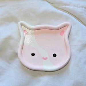 cute clay cat Trinket tray dish pink coquette