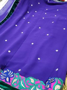 Saree With Embroidery And Stones Work Velvet Boder