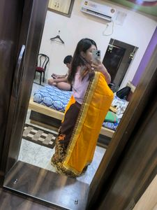 Elegant Yellow and Brown Embroidered Saree