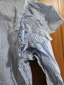Zara White And Blue Stripes Top