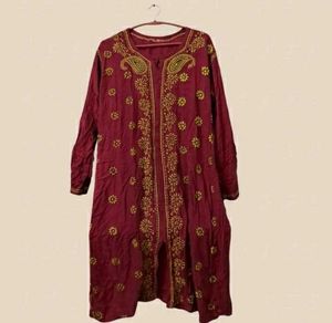 Maroon Embroidered Ethnic Kurti