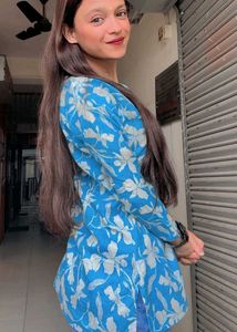 Floral Print Blue Short Kurti