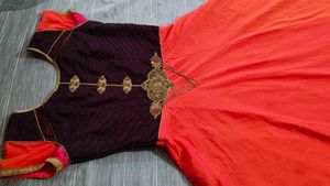 Burgendy And Orange Gown With Dupatta