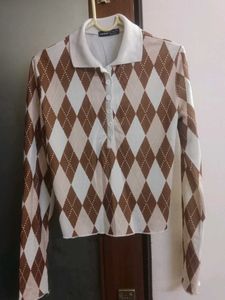 Shein Argyle Polo Crop Top