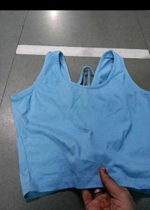 Blue Drawstring Crop Top