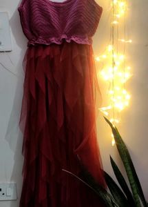 Maroon Crochet Top Tulle Dress