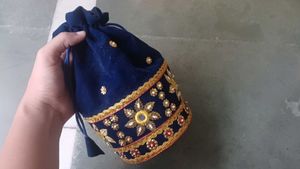 Blue Embellished  Potli Pouch
