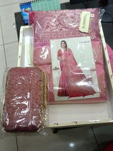 Elegant Pink Saree with Clutch