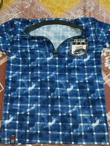Boys Blue Plaid Quarter-Zip T-Shirt