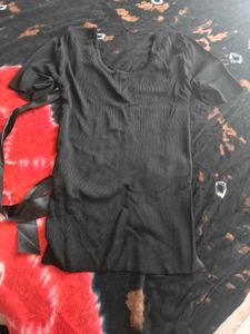 Ribbed Black Tie Top