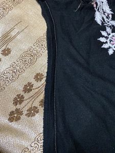 Jet Black Wollen Kurta With Embroidery