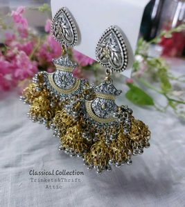 Dual tone Silver-Gold ghungroo Jhumka Stud