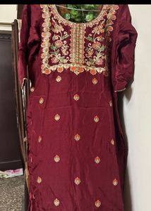 Maroon Velvet Pant Kameez Suit