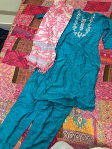 Teal Embroidered Kurta Set
