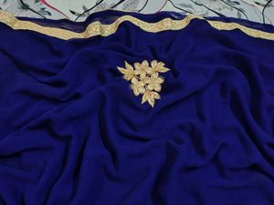 Elegant Blue &amp; Gold Embroidered Saree