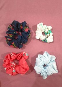 Beautiful Printed Scrunchies, Pack Of 4