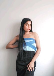 Chic Blue &amp; Black Mini Dress