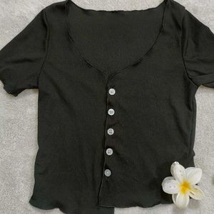 🖤 Elegant Black Ribbed Button-Down Top | Chic