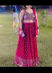 🔥 Hot Pink Mirror Work Lahenga 🔥