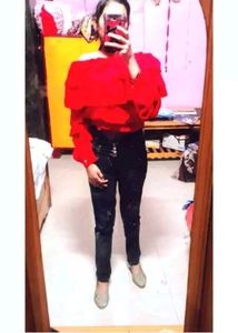 Red Ruffle Crop Top
