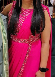 🔥Ready to wear hot pink saree with belt 🥰