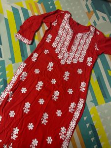 Embroided Red Kurta