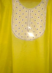 Yellow Kurti with Chikankari neck detailing