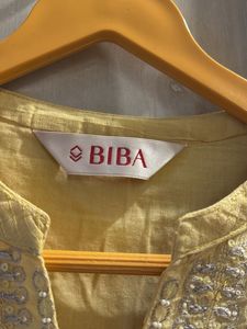 Biba Yellow Embroidered Kurti