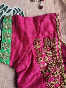 Beautiful Pink Green Embroidered Stitched Blouse