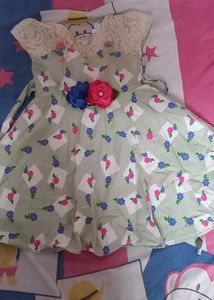 3 Years Baby Girl White And Greey Pink Colur Miksed Frock