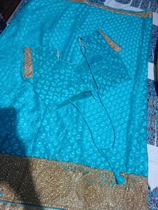 Teal Saree with Gold Embroidery