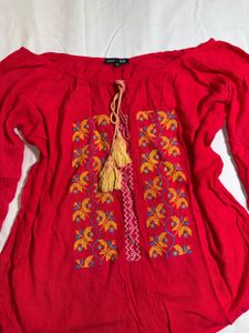 Red Embroidered Top